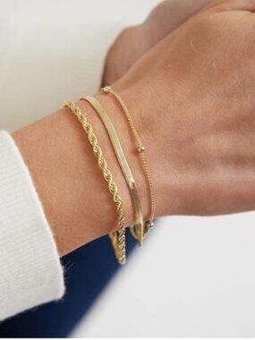 Gold 14k Gold Bracelet 3pc Snake & Beaded Bracelet Set